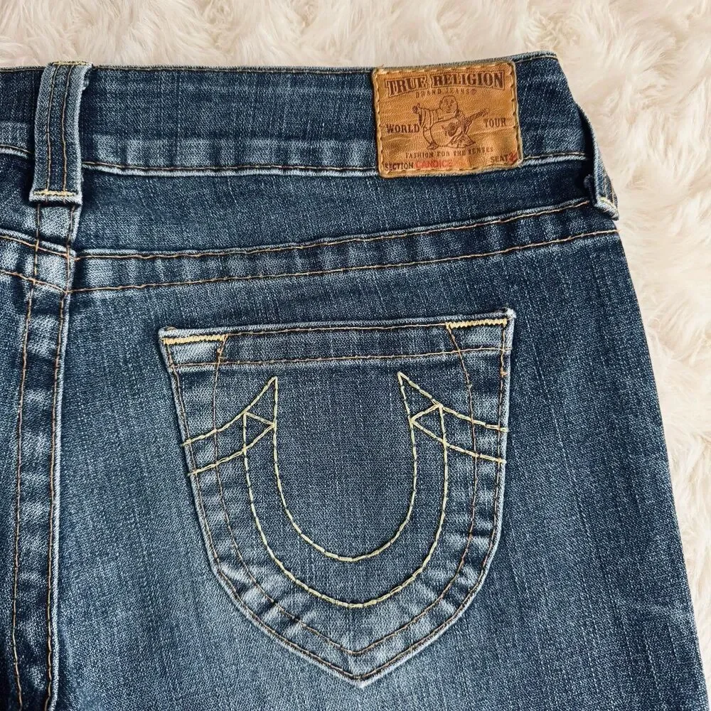 True Religion Candice Trouser Flared Low Rise Jeans 30 (32x30.5) Blue Womens
